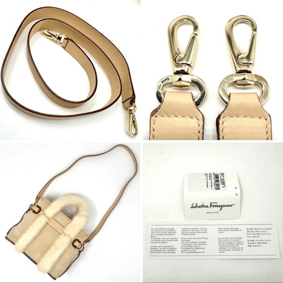 Salvatore Ferragamo Authentic Beige Fur/Suede Gancini Handbag/Shoulder - Picture 10 of 11